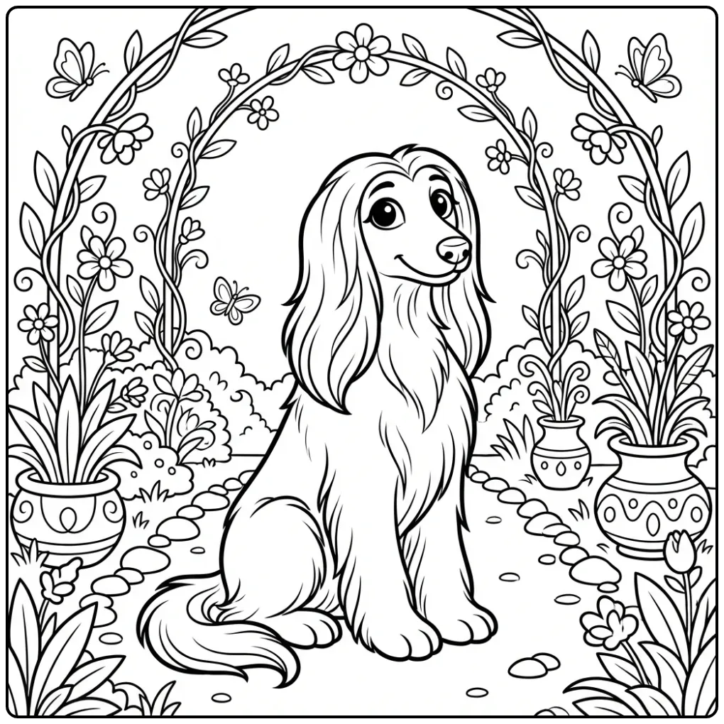 Elegante Afghaanse windhond als kleurplaat hond schattig.