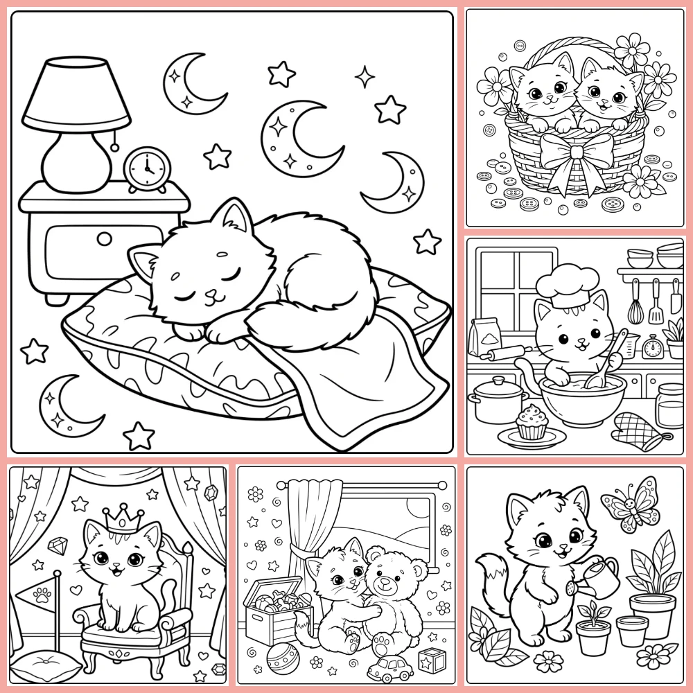 A collage of different coloring page designs.