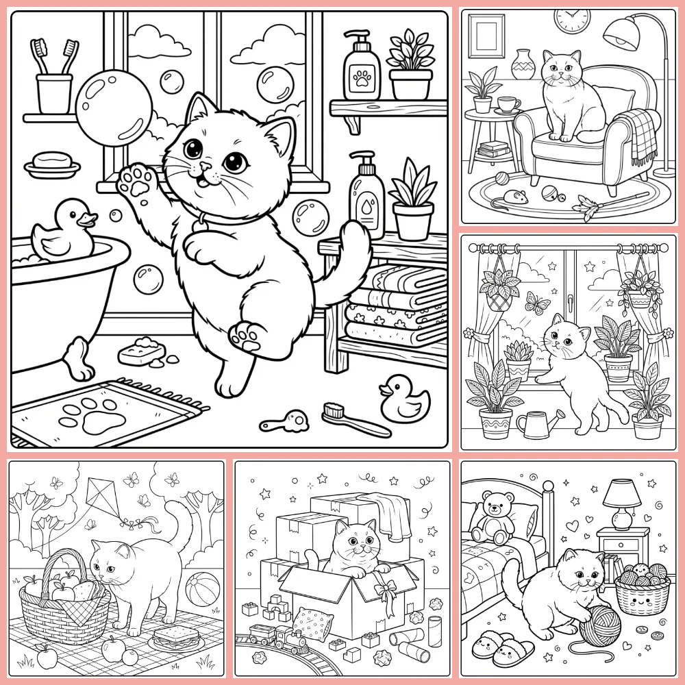 A collage of different coloring page designs.