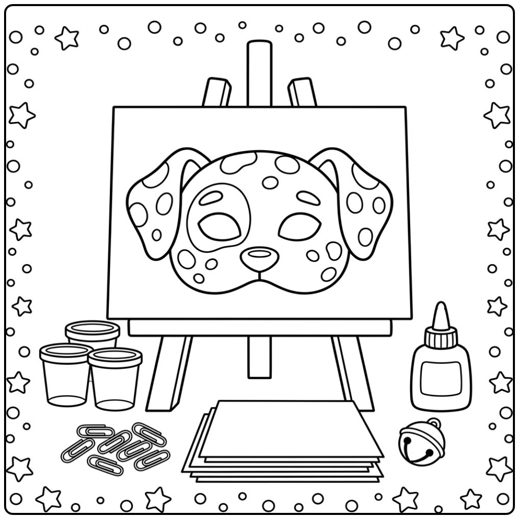 Leuke dalmatiër honden masker kleurplaat met knutselspullen.