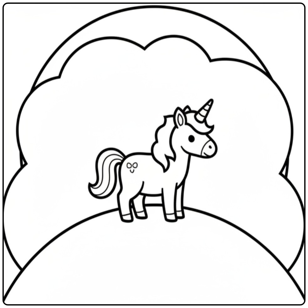 Simpele en schattige baby unicorn kleurplaat op een wolk