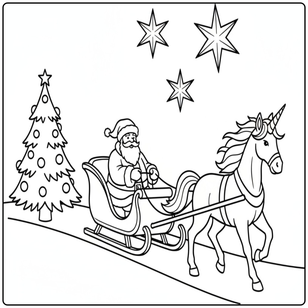 Kleur de Kerstman en kerst eenhoorn kleurplaat in!