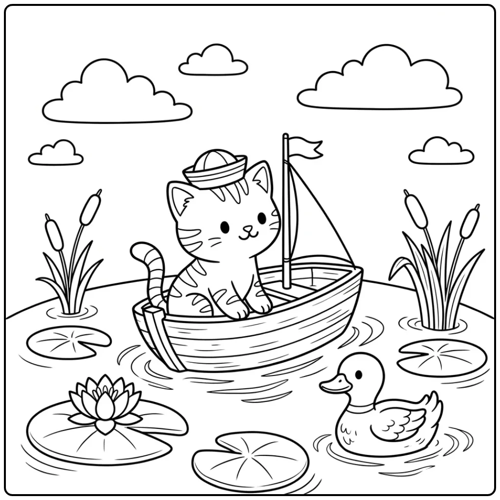 Ronde Siamese kitten kleurplaat makkelijk op een zacht kussen.