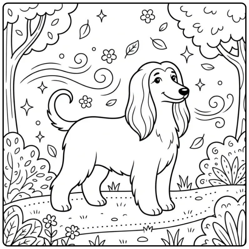 Elegante Afghaanse windhond kleurplaat hond schattig in park