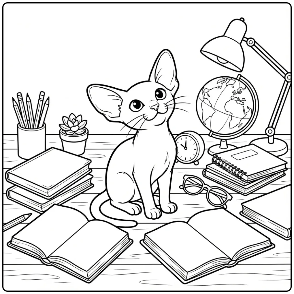 Speelse Oriëntaalse korthaar als kleurplaat kitten schattig.