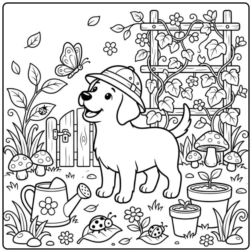 Schattige kleurplaat labrador puppy als ontdekkingsreiziger.