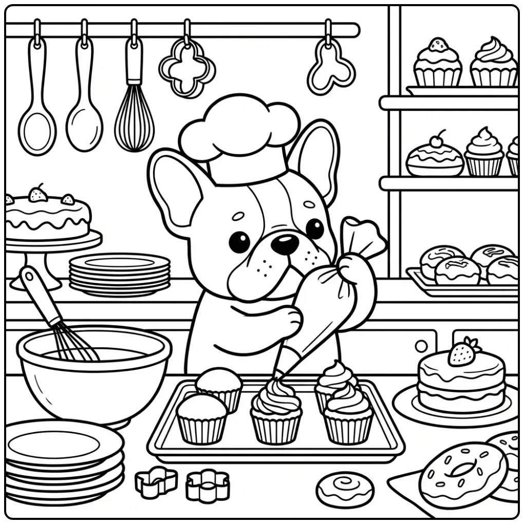 Gedetailleerde kleurplaat puppy moeilijk met bakkende bulldog