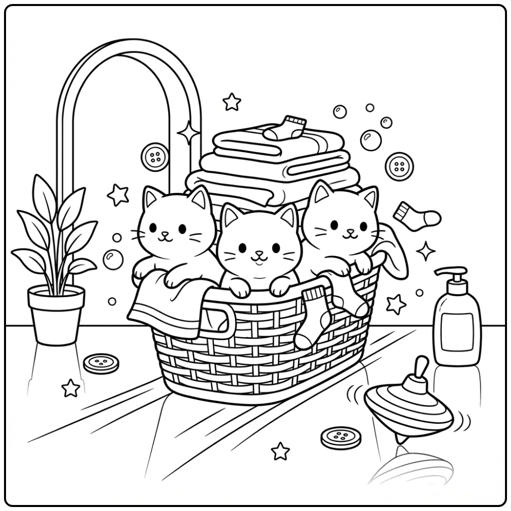 Kleurplaat schattige katjes glijdend over de vloer.