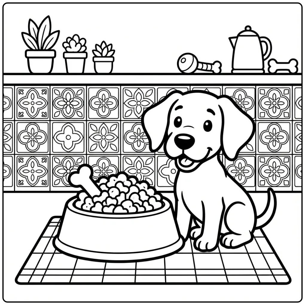 Grote Deen met bak als kleurplaat schattige puppy.