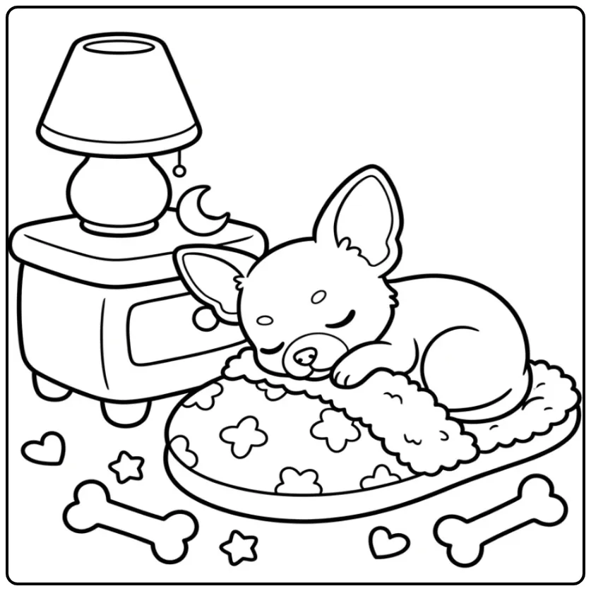 Chihuahua kleurplaat schattige puppy in pantoffel met lamp