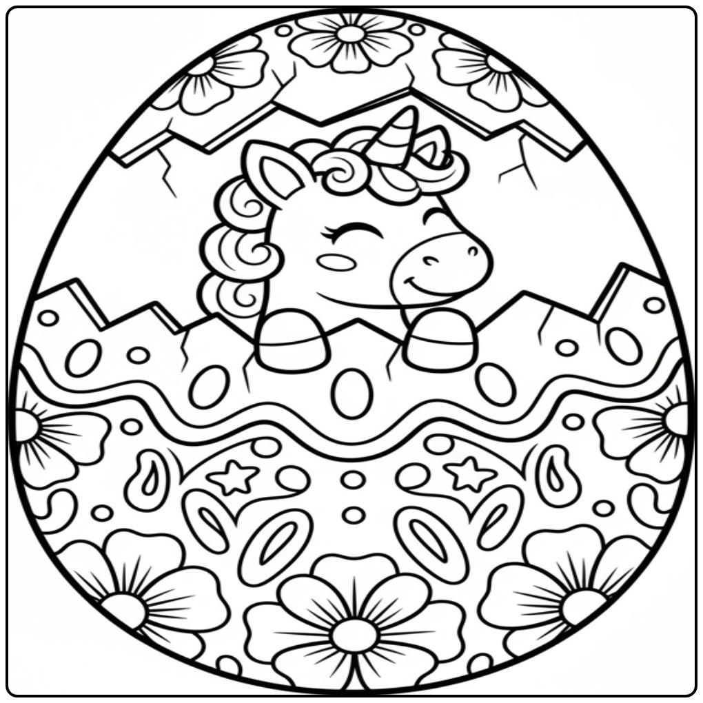 Kleurplaat unicorn pasen in ei, leuk!