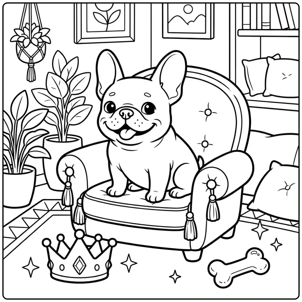 Een schattige kleurplaat hond makkelijk van een Franse bulldog.