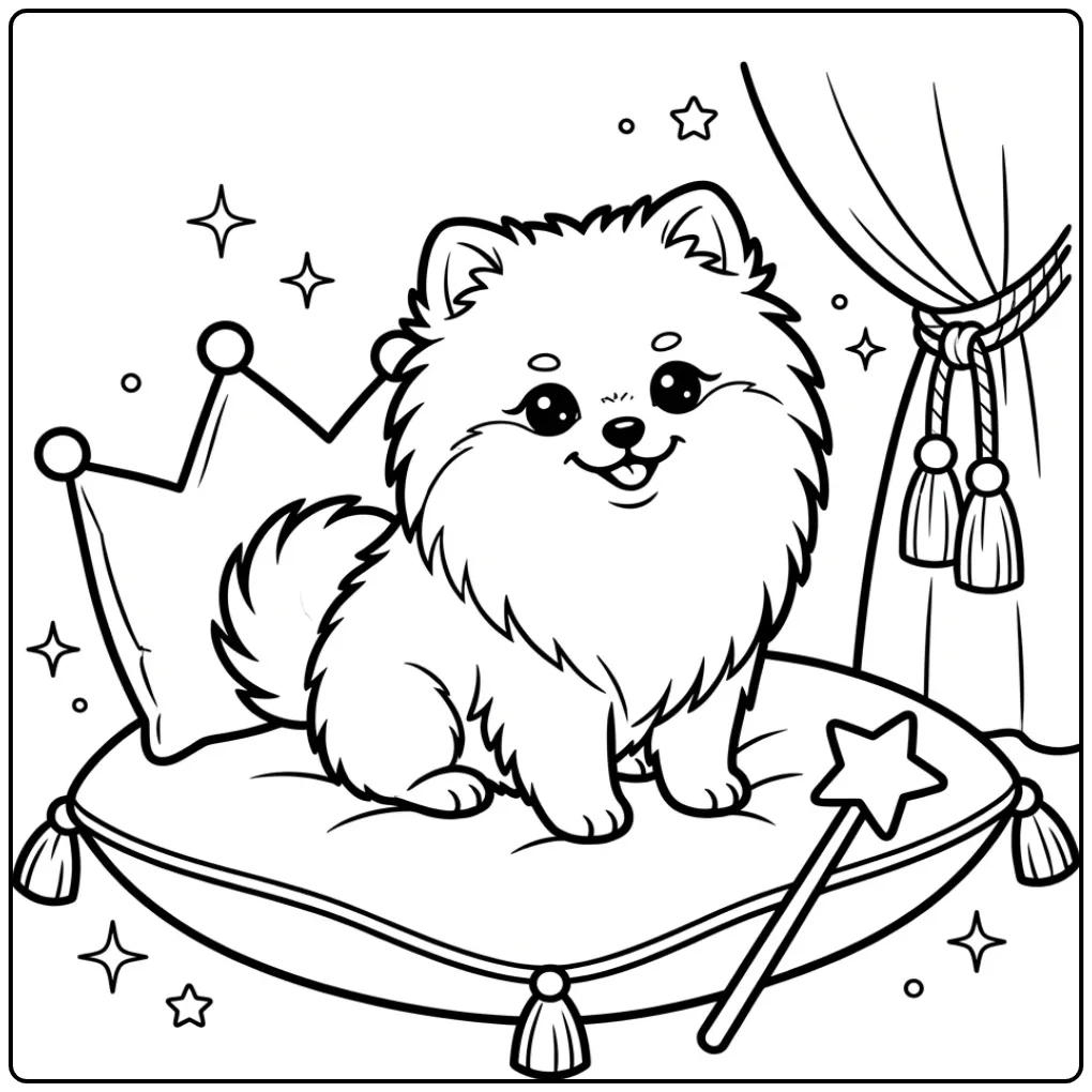 Schattige puppy kleurplaat makkelijk van een hondje op kussen.