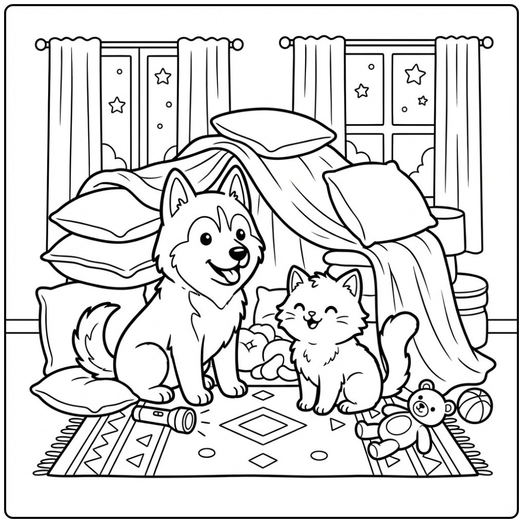 Vrolijke kleurplaat border collie met een hartjes-halsband.