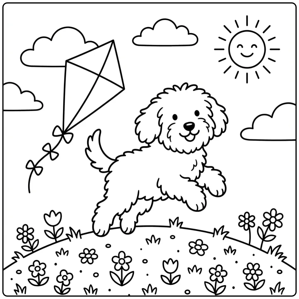 Een vrolijke Schapendoes op een kleurplaat hond makkelijk.