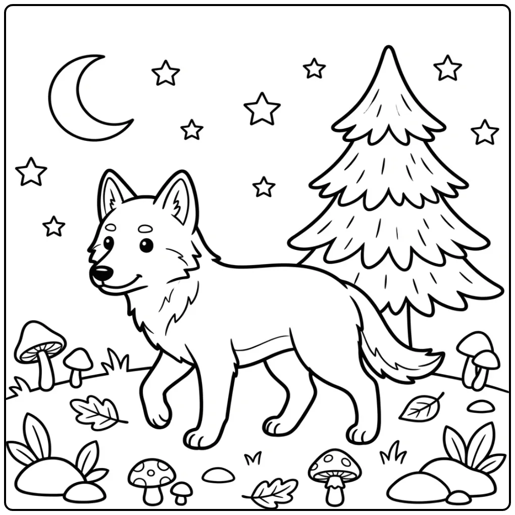 Een schattige kleurplaat hond makkelijk van een wolfhond.