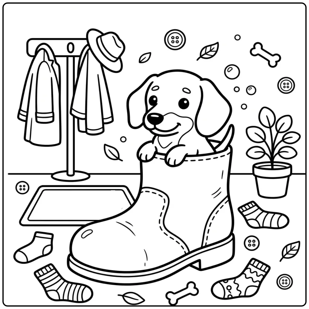 Teckel in een laars als puppy kleurplaat makkelijk.