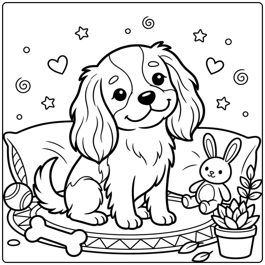 Een kleurplaat hond schattig van een Cavalier King Charles Spaniel.