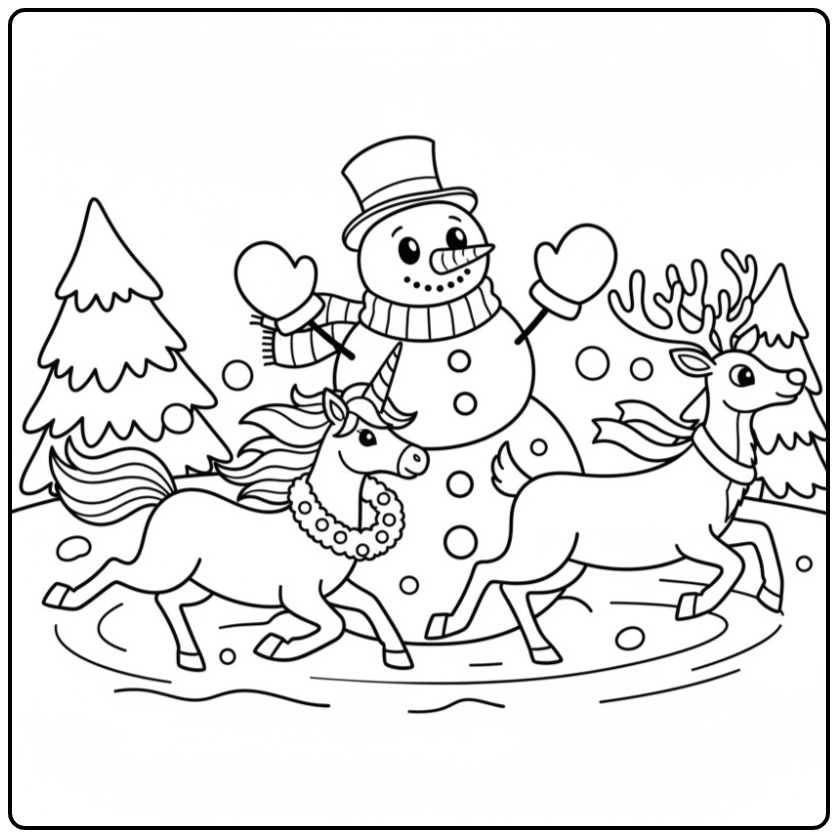 Kleur de Kerst eenhoorn en rendier kleurplaat in!