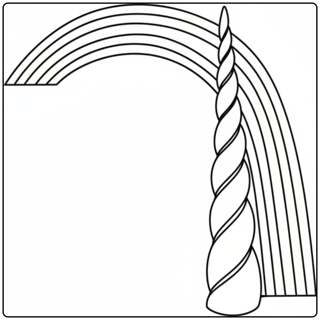 Eenvoudige Kleurplaat eenhoorn hoorn regenboog om in te kleuren.