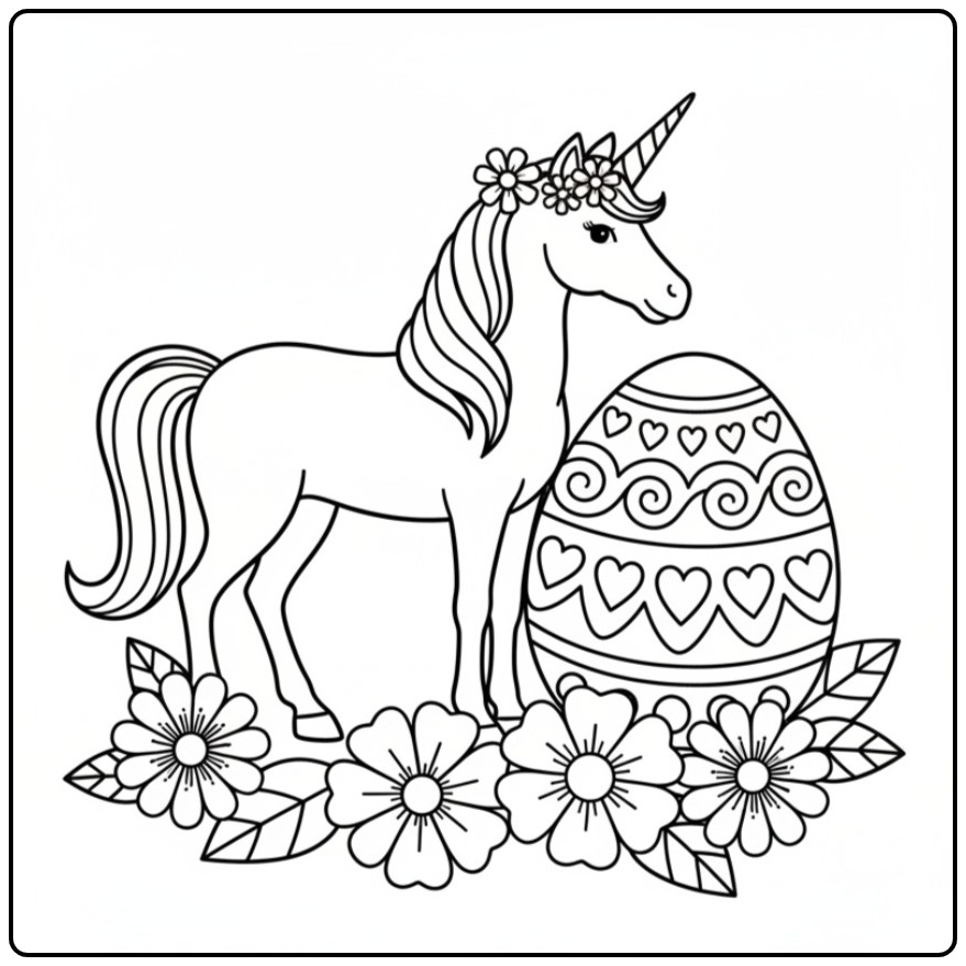 Eenhoorn en ei: kleurplaat unicorn pasen voor creatievelingen!