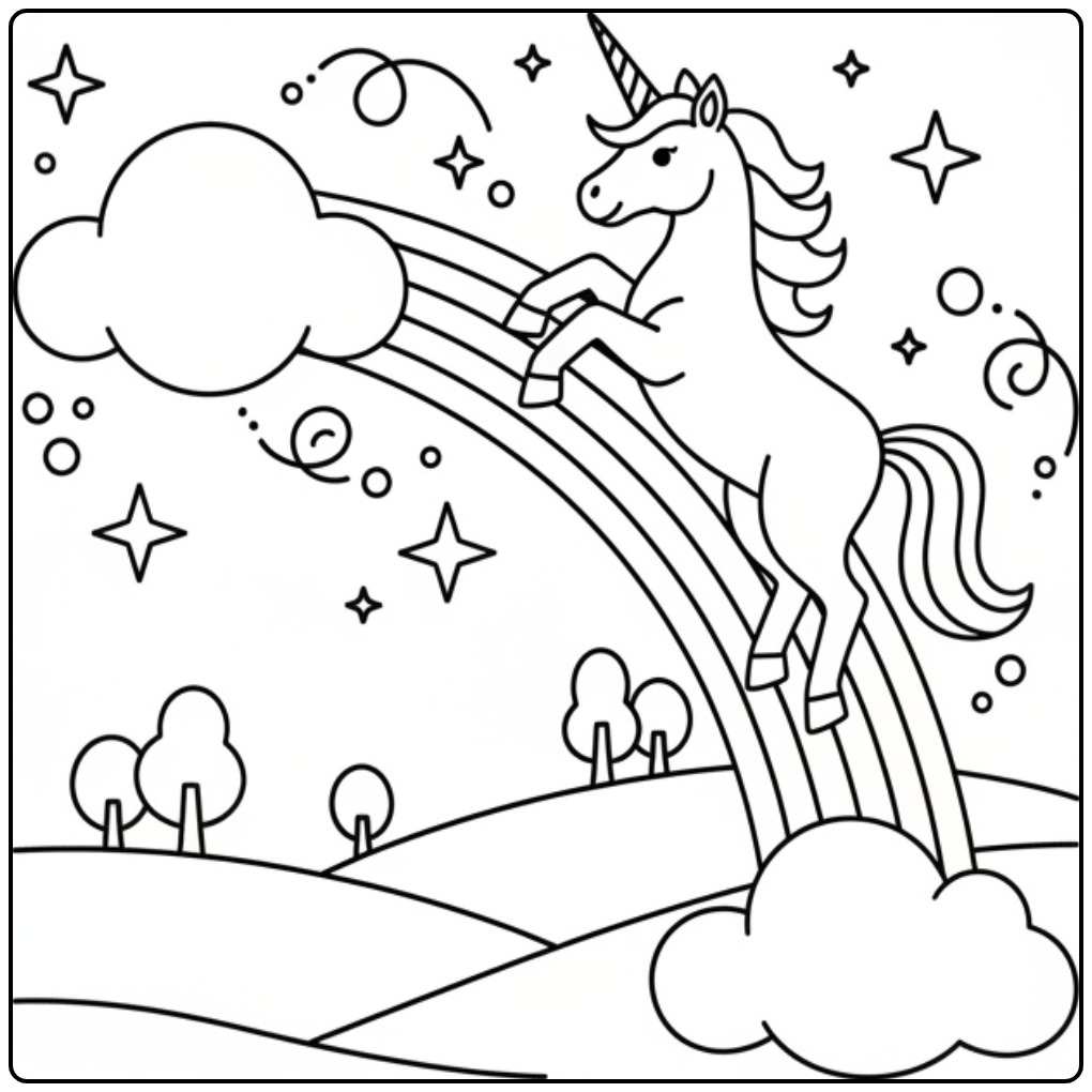 Een steigerende eenhoorn op een unicorn kleurplaat makkelijk