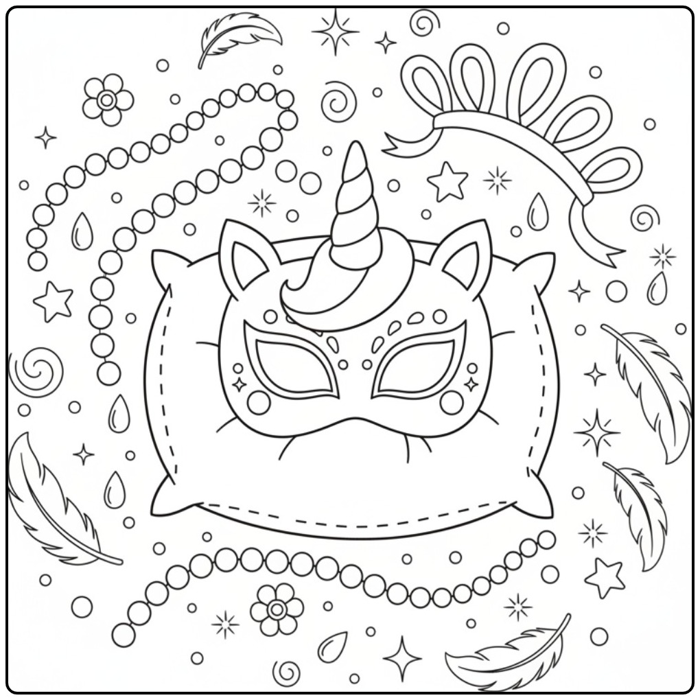 Een betoverende unicorn masker kleurplaat met veel details.