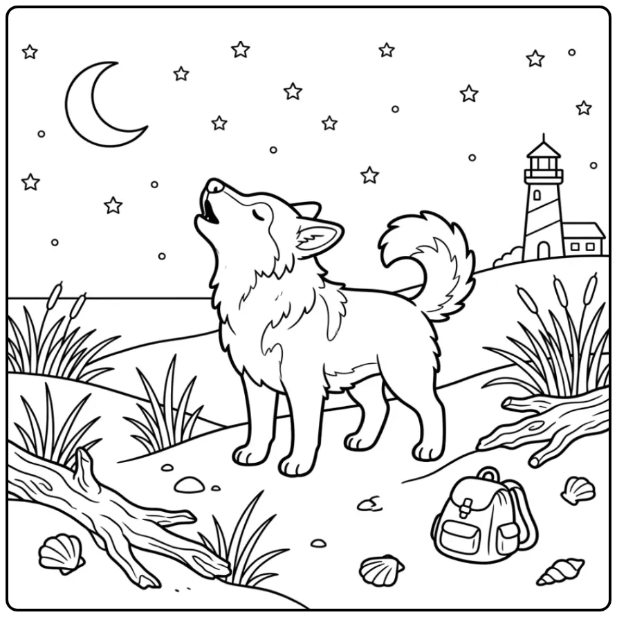 Een dromerige kleurplaat hond volwassenen met een wolfhond.