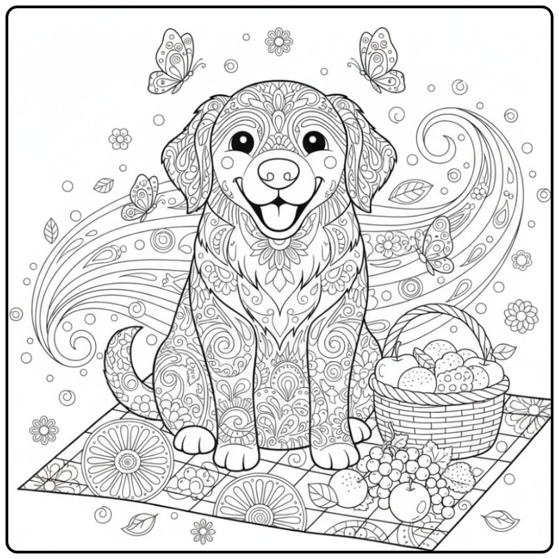 Vrolijke Golden Retriever als een kleurplaat mandala hond.