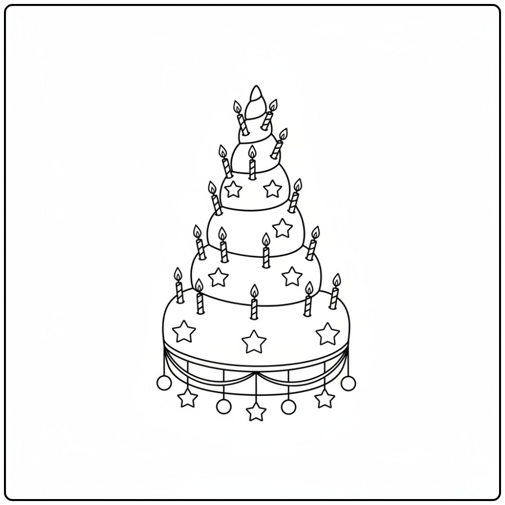 Een feestelijke Kleurplaat eenhoorn hoorn verjaardag taart.