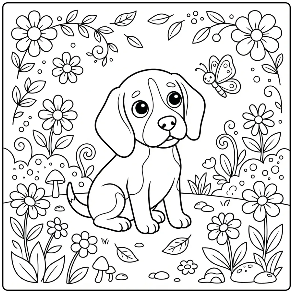 Beagle met vlinder als puppy kleurplaat hond volwassenen