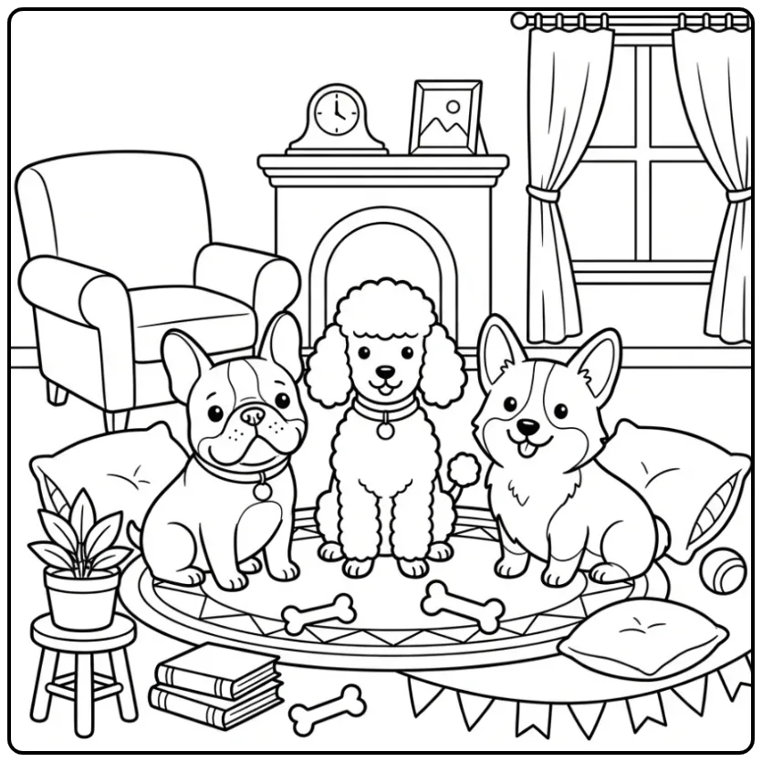 Een schattige honden kleurplaat met Corgi en Poedel.