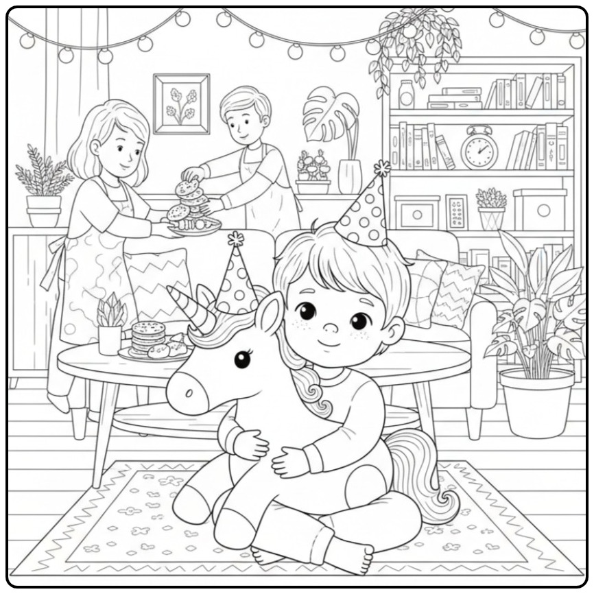 Een jongen viert feest op deze kleurplaat unicorn verjaardag.