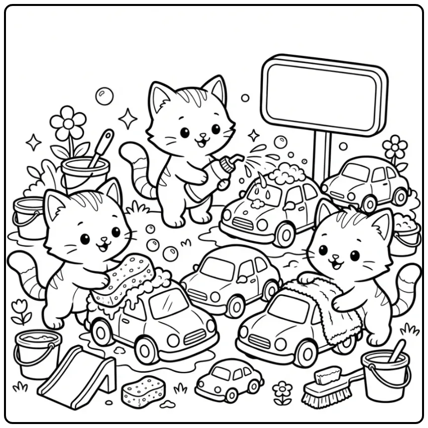 Drie spelende katjes op deze leuke kleurplaat kittens.