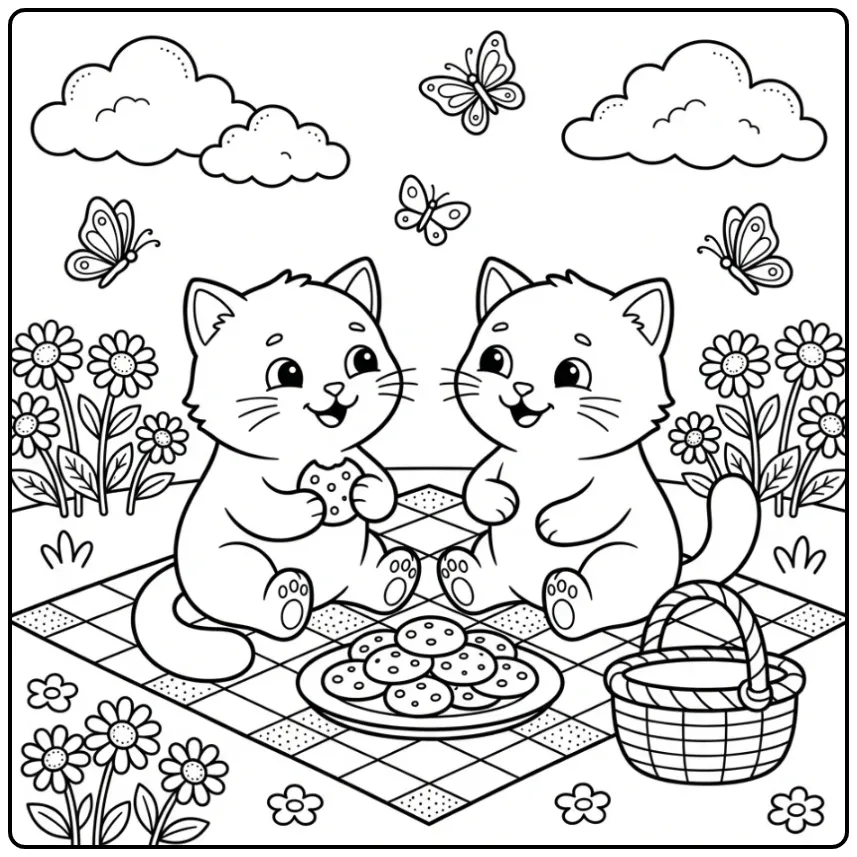 Twee poesjes met koekjes als kleurplaat kat makkelijk.