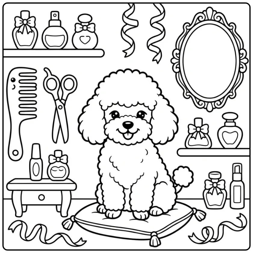 Pluizige poedel puppy kleurplaat hond volwassenen