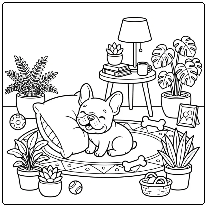 Franse bulldog puppy kleurplaat hond volwassenen op kleed