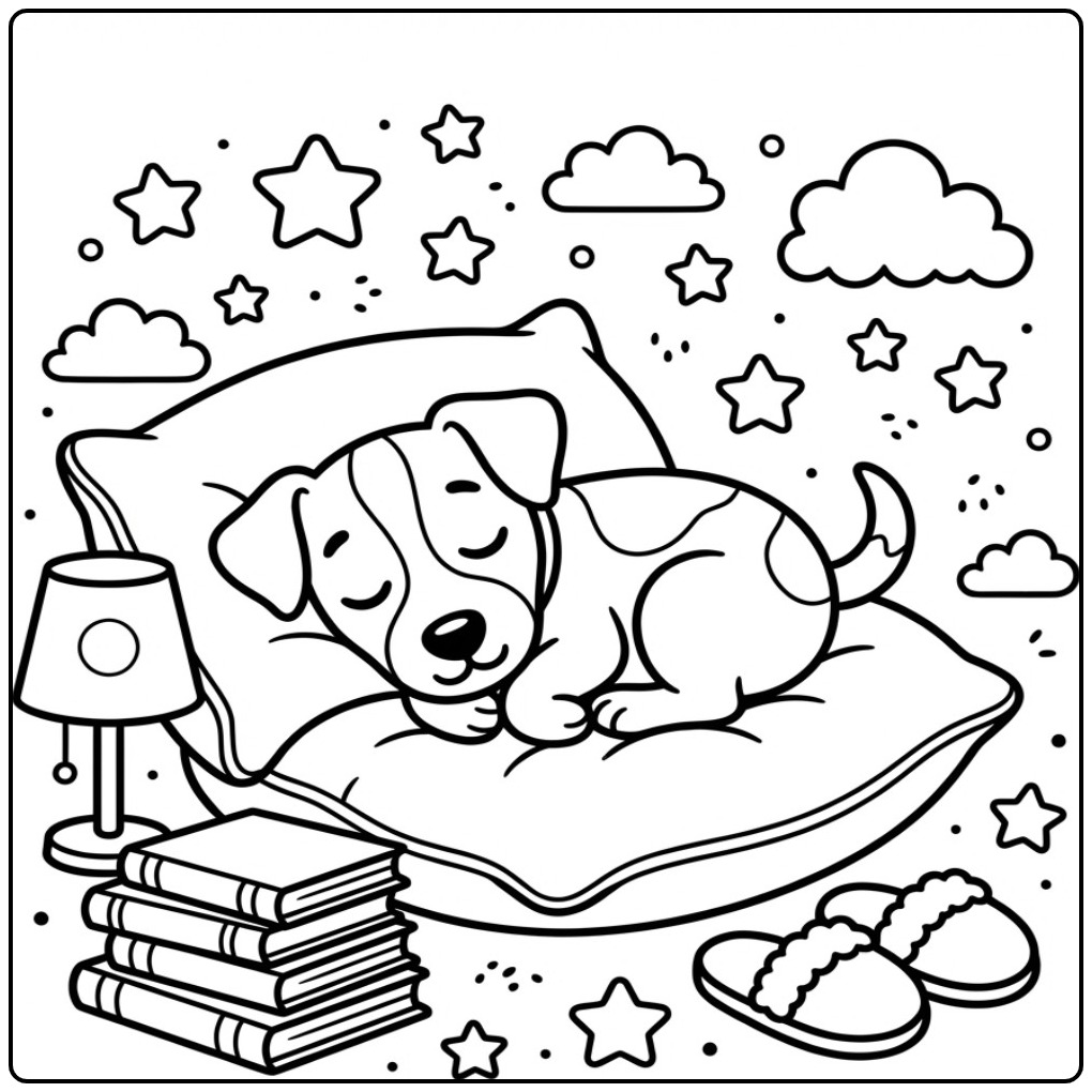 Schattige dromende hond op een kleurplaat jack russel.