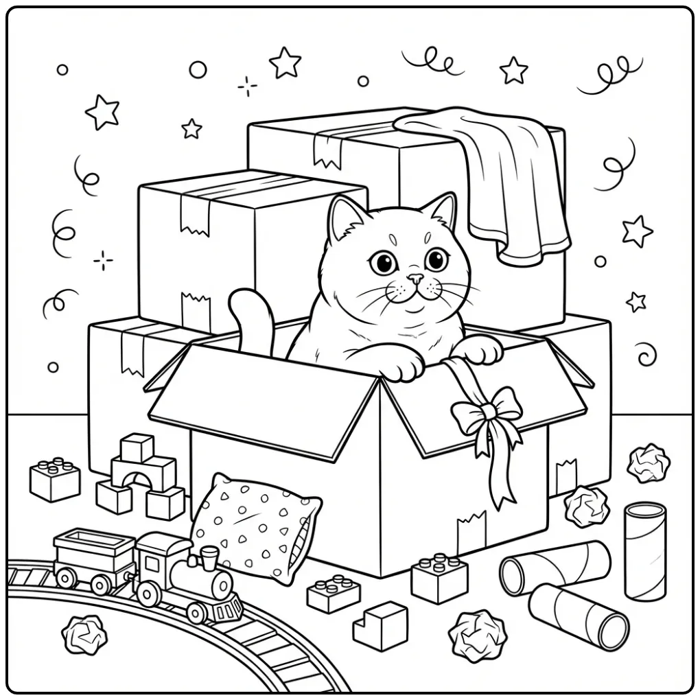 Leuke kleurplaat britse korthaar in een speelkamer.