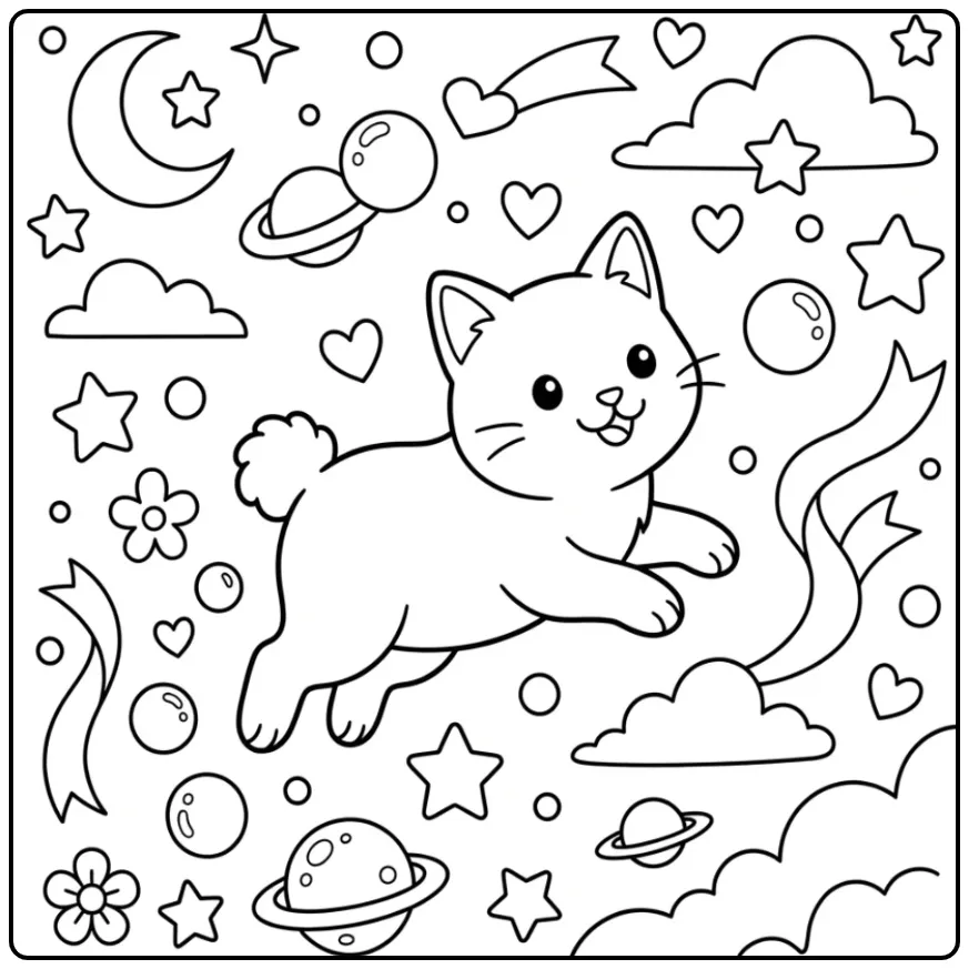 Een kleurplaat kitten schattig met een springende Japanse Bobtail.