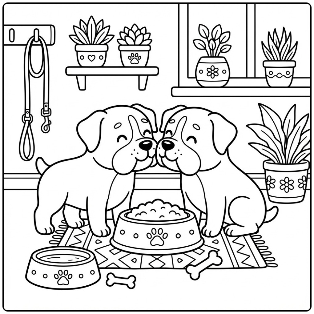 Twee schattige puppies op deze kleurplaat boxer hond.