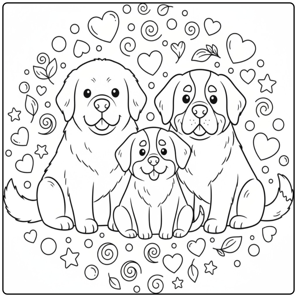 Drie grote honden op een schattige honden kleurplaat moeilijk.