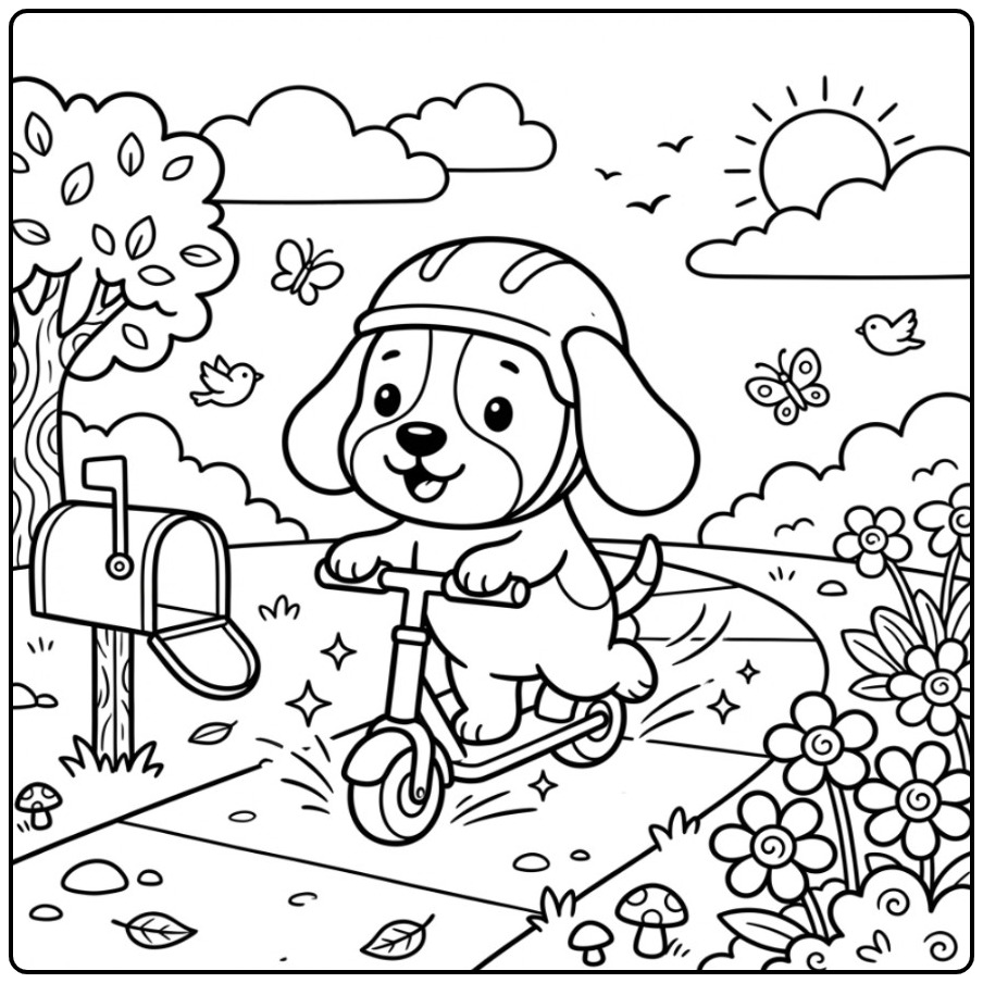 Een schattige kleurplaat beagle op een step met een helm op.