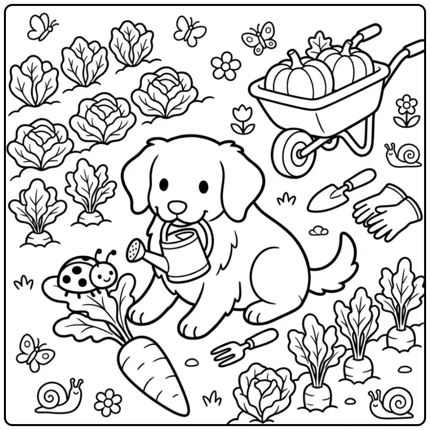 Leuke kleurplaat friese stabij helpt tuinieren met gieter