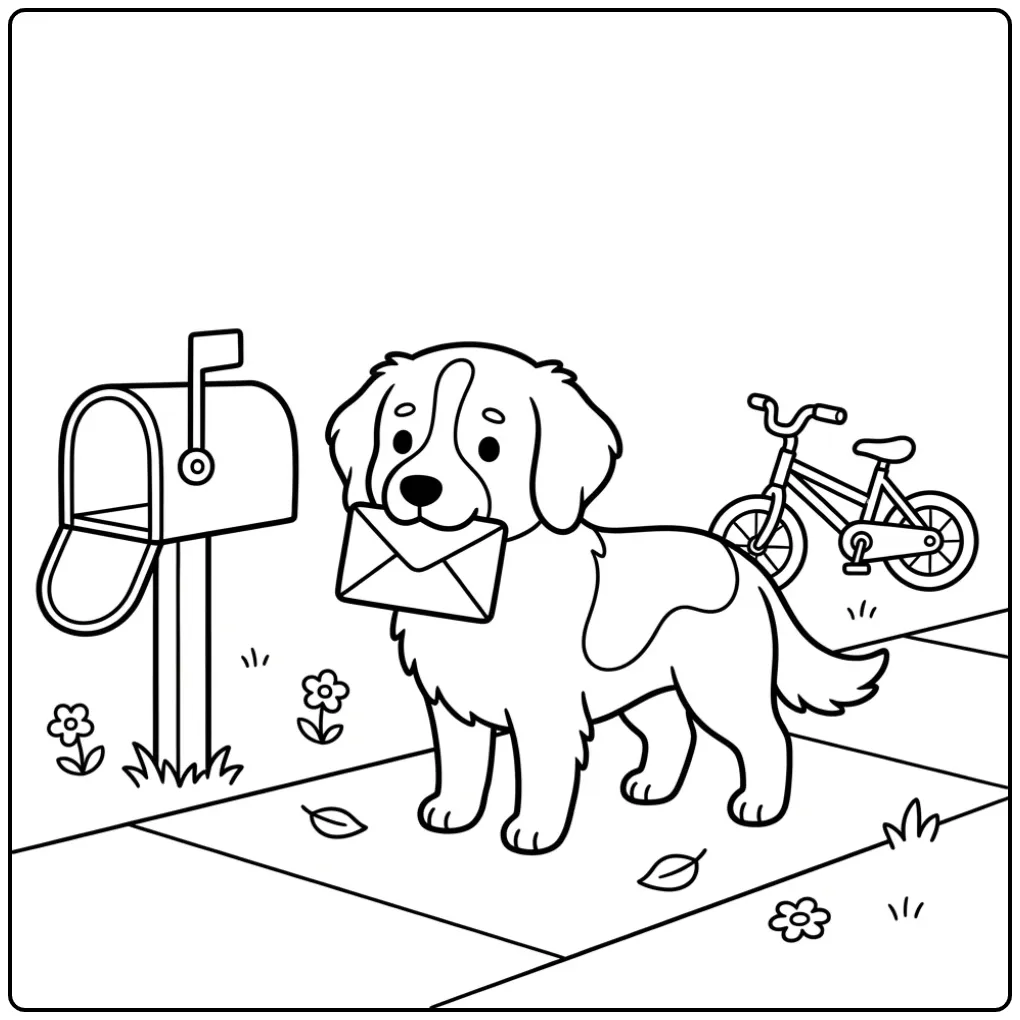 Een Drentse Patrijshond als postbode, kleurplaat hond makkelijk.