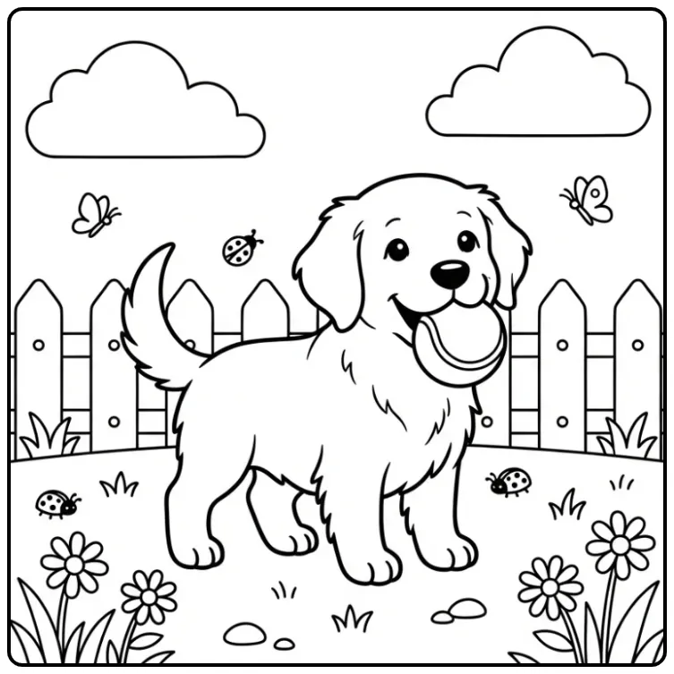 Schattige golden retriever puppy kleurplaat makkelijk.