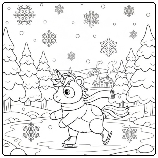 Een schattige unicorn panda kleurplaat die aan het schaatsen is.