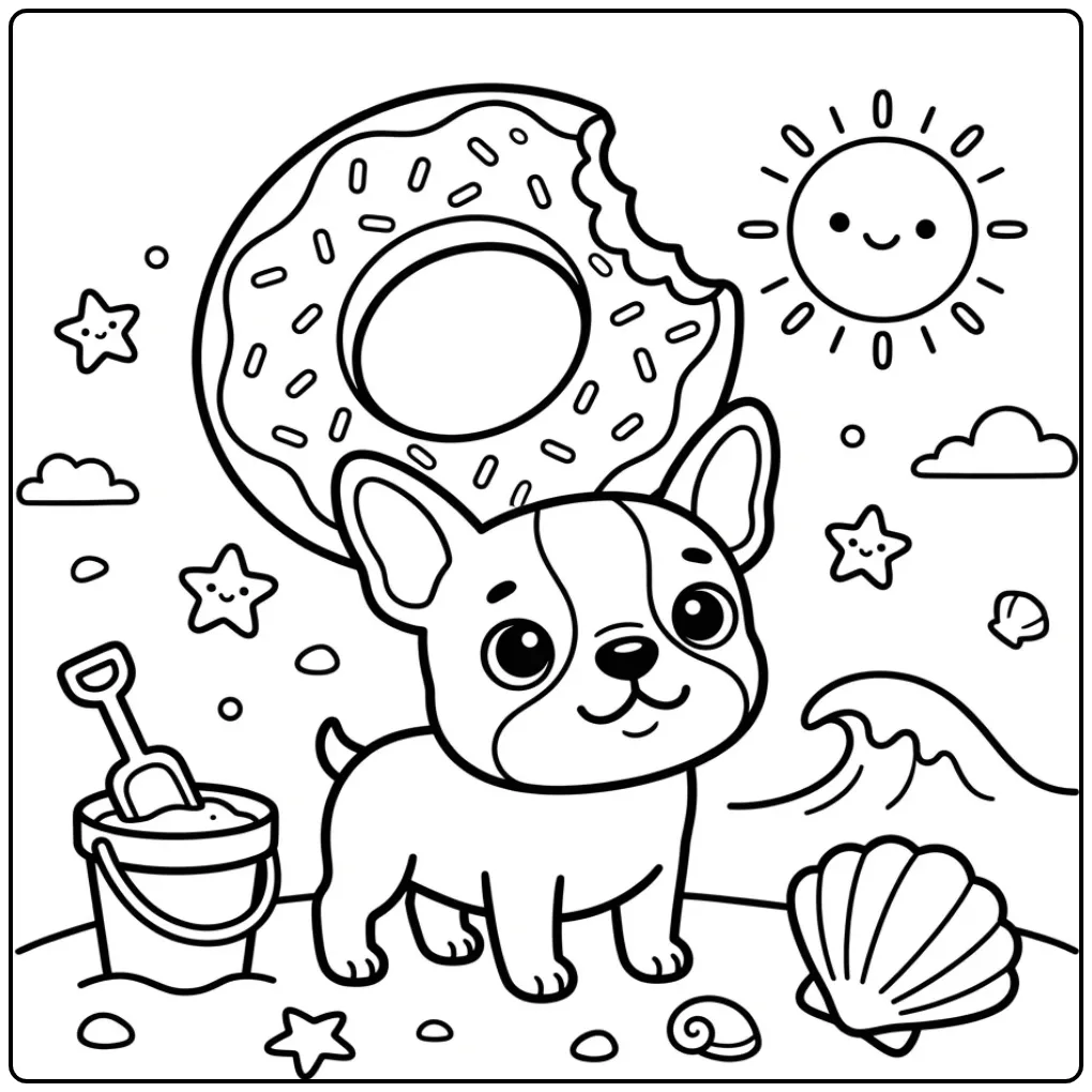 Boston Terrier met zwemband, puppy kleurplaat makkelijk.