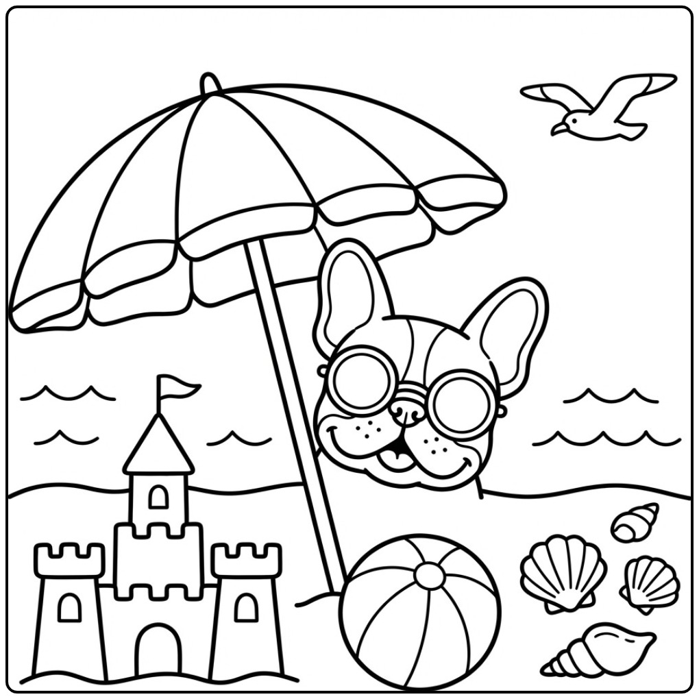 Een schattige kleurplaat hondenkop van een Franse bulldog.