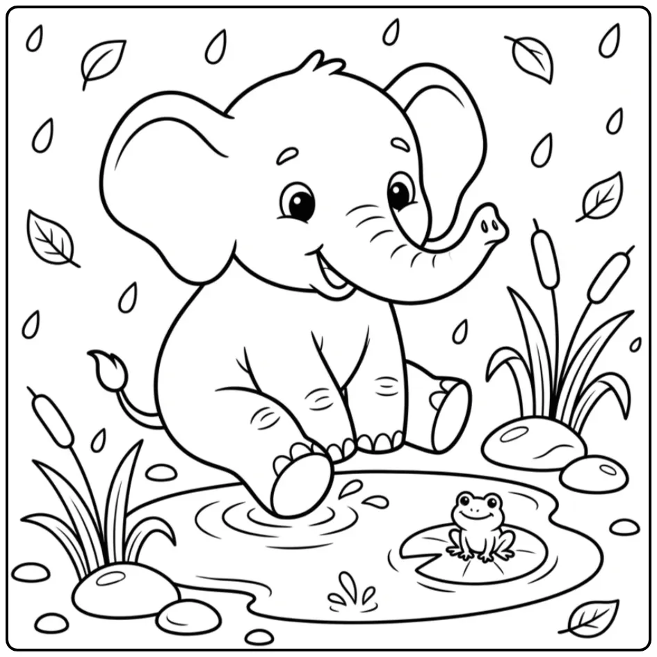 Leuke kleurplaat olifant makkelijk spelend met water.